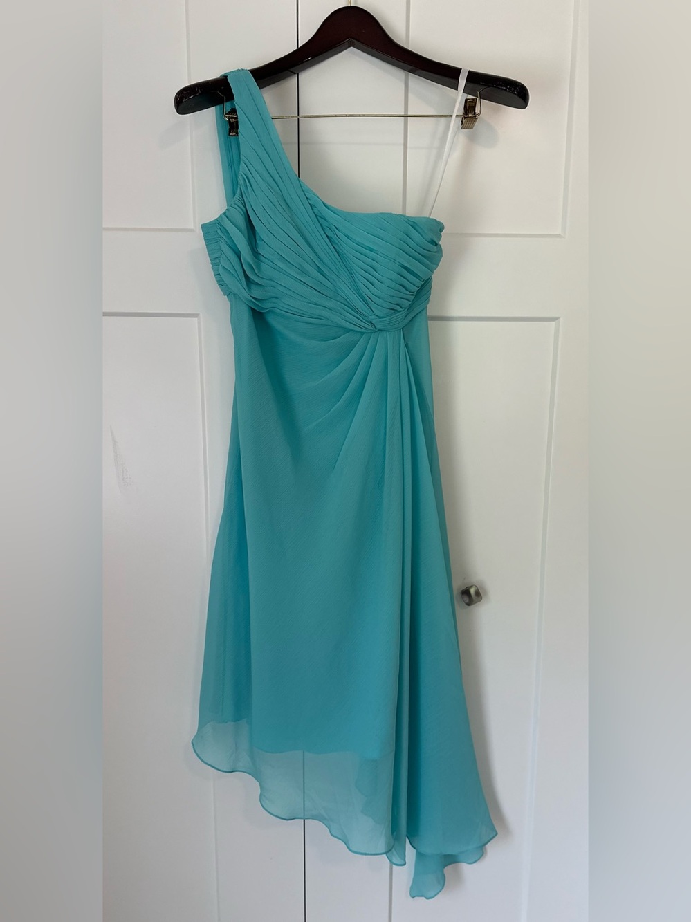 David's Bridal One-Shoulder Teal Chiffon Gown Wedding Bridesmaid 4